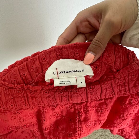 Anthropologie Eyelet Pull On Shorts S Red Boho Casual Summer Vacation Travel - Picture 7 of 8